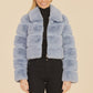 Light Blue Leather Paneled Faux Fur Cropped Jacket