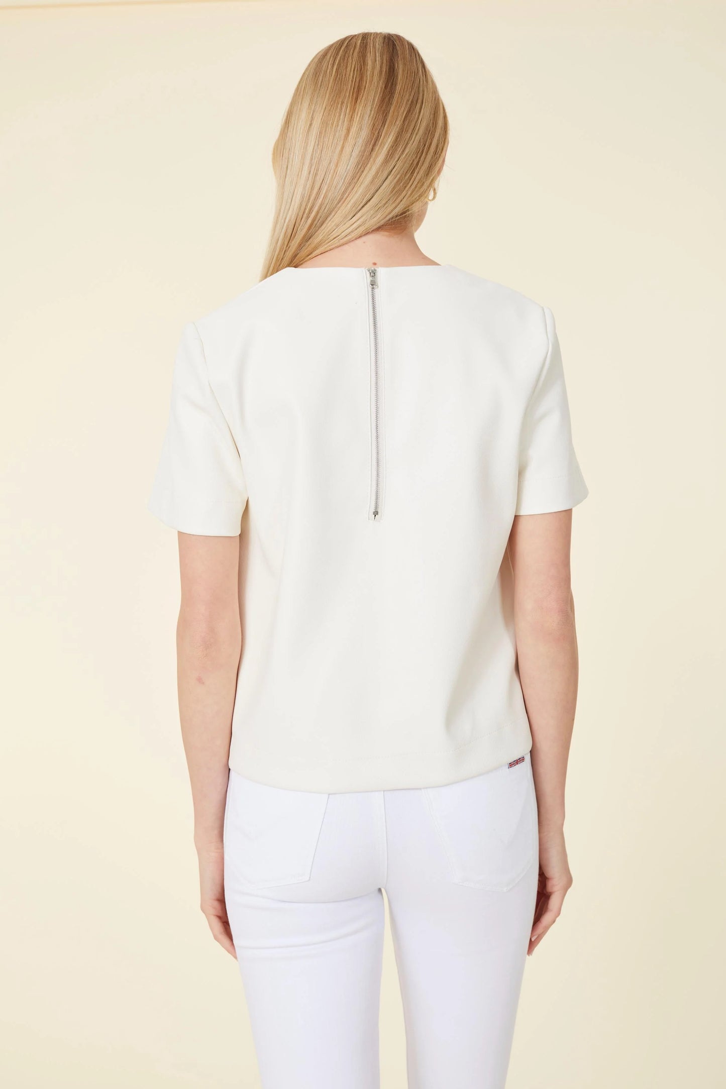 Vegan Leather Perforated Tshirt - Creme