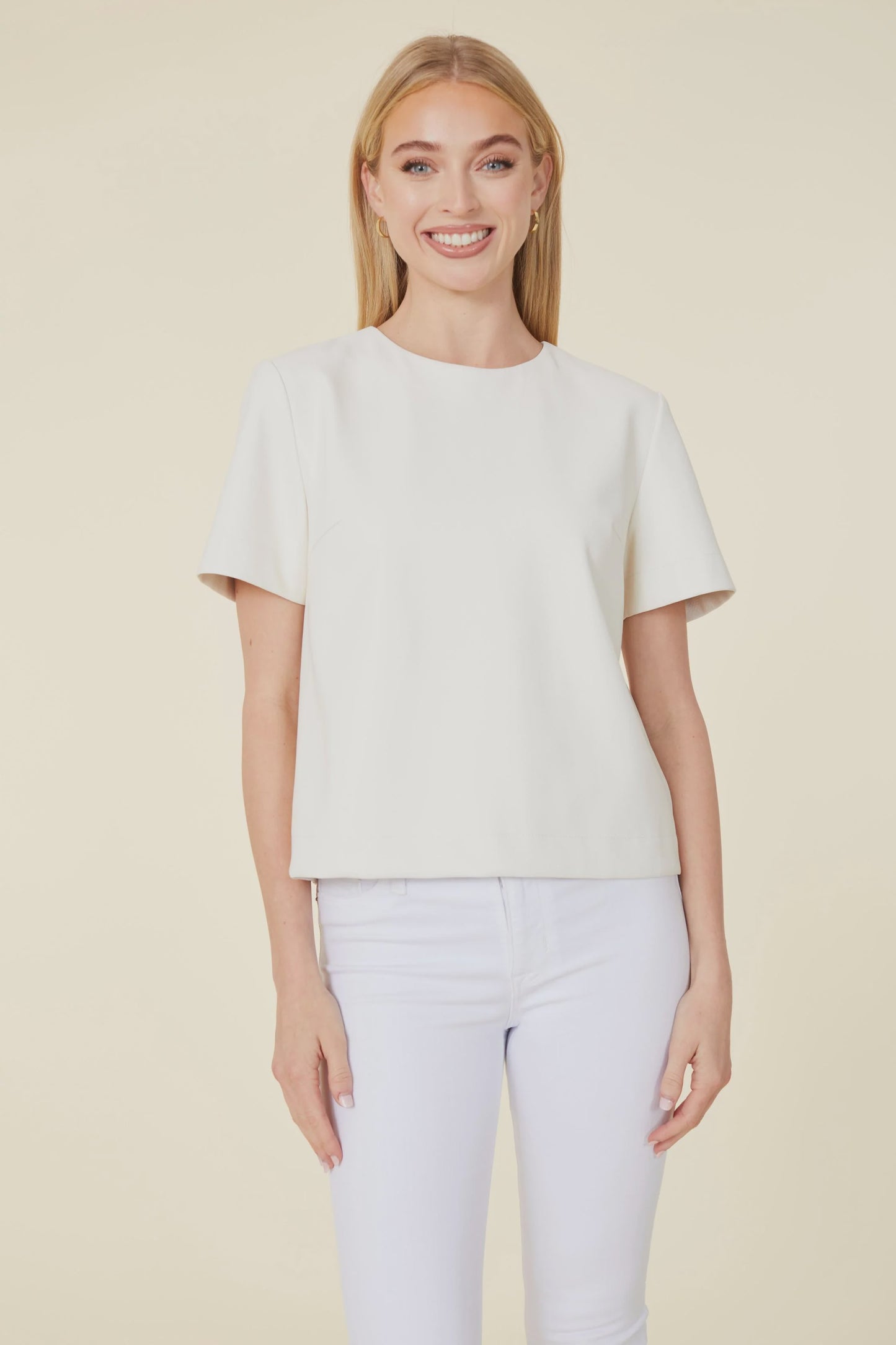 Vegan Leather Perforated Tshirt - Creme