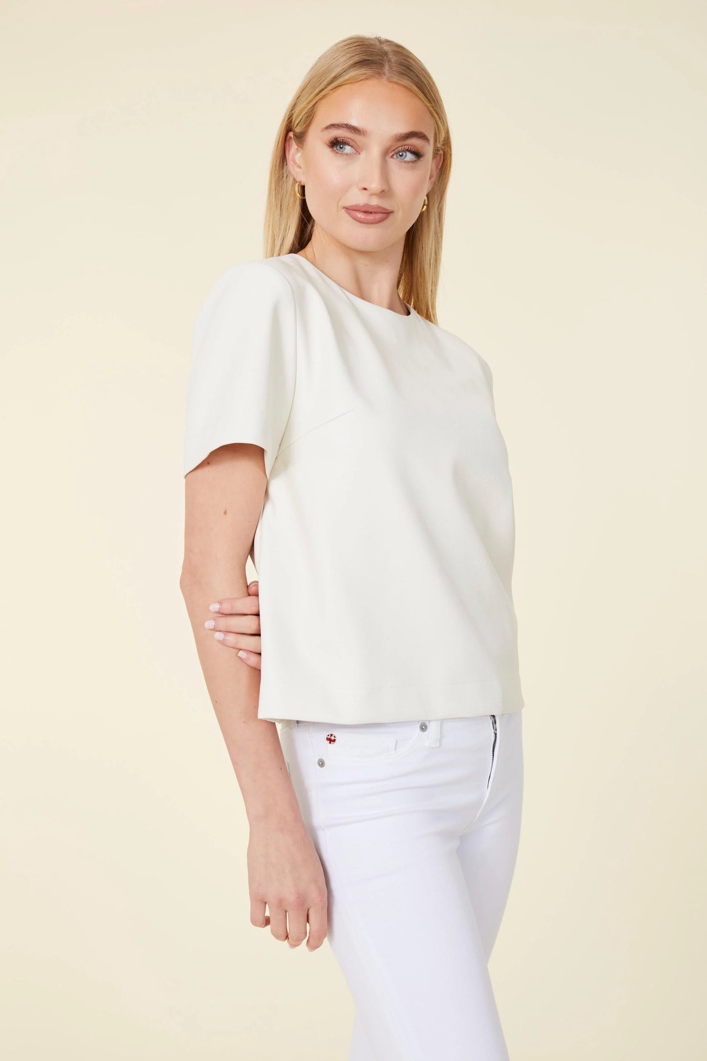 Vegan Leather Perforated Tshirt - Creme