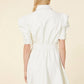 Vegan Leather Puff Sleeve Belted Skate Dress - White