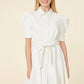 Vegan Leather Puff Sleeve Belted Skate Dress - White