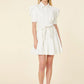 Vegan Leather Puff Sleeve Belted Skate Dress - White