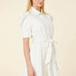 Vegan Leather Puff Sleeve Belted Skate Dress - White