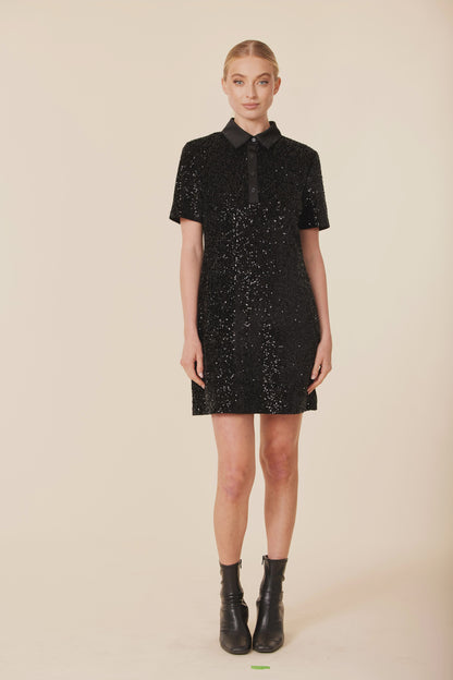 Sequin Polo Short Sleeve Dress
