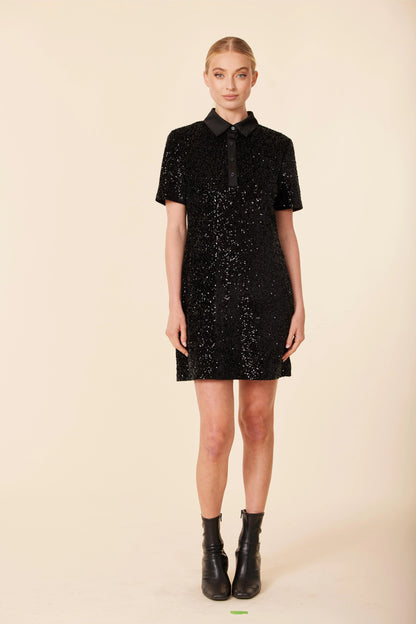 Sequin Polo Short Sleeve Dress