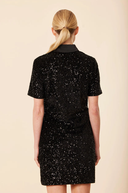 Sequin Polo Short Sleeve Dress
