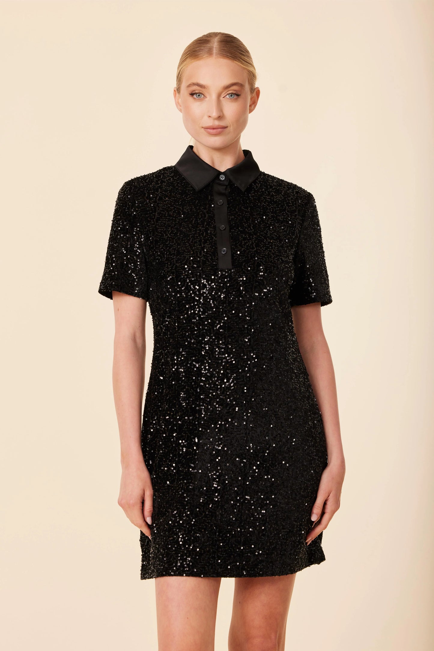 Sequin Polo Short Sleeve Dress