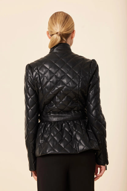 Faux Leather Quilted Peplum Jacket