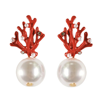 Pearl Coral Statement Earrings