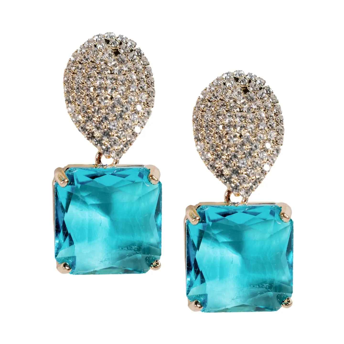 Turquoise Retro Pave Crystal Gum Drop Earrings