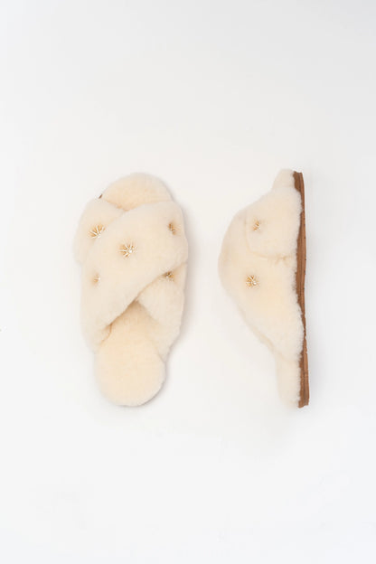 Sheepskin Slippers with Rhinestones