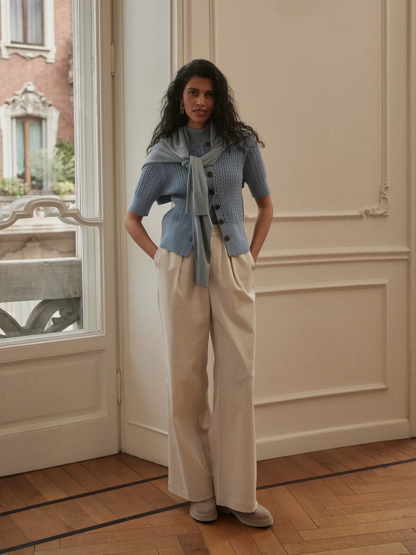 Rhys Short Sleeve Cardigan - Stoney Blue