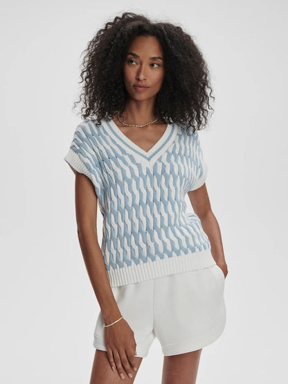 Alfie Cable Knit Vest - White Celestial Blue