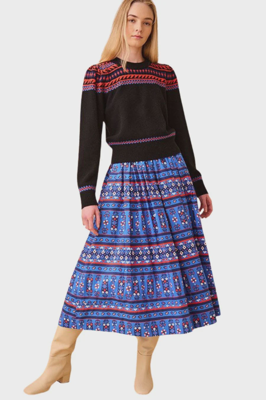 Tatum Skirt-Blue Block Print