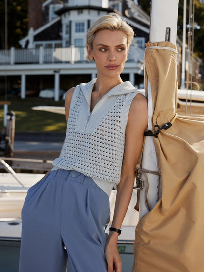 Bains Half Zip Tank - Plein Blue