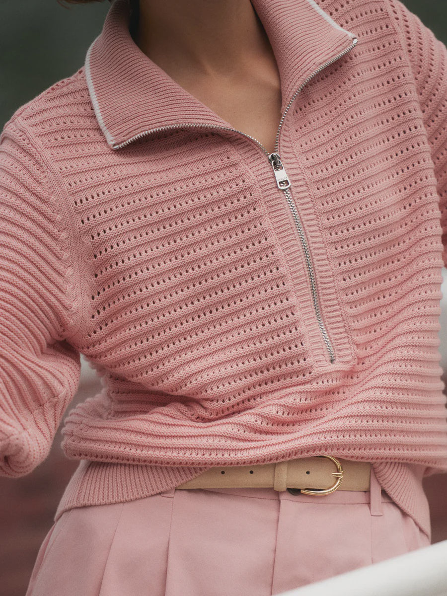 Morwenna Half Zip Knit - Mellow Rose