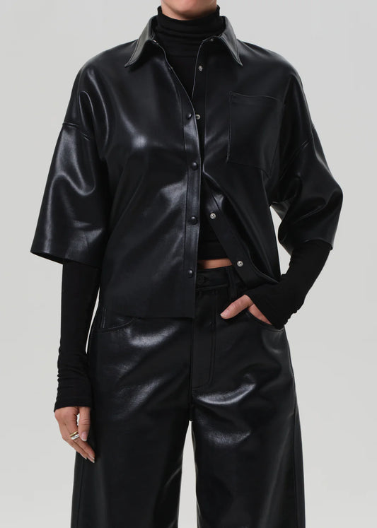 Frances Cropped Cape Button Up in Black