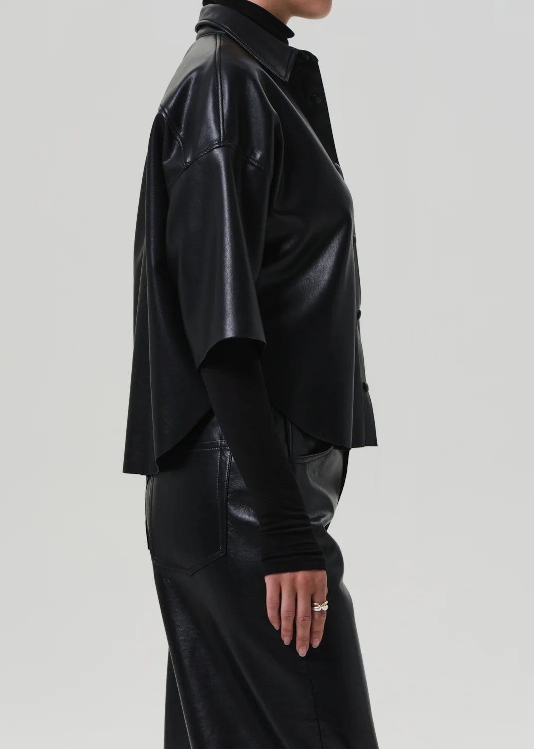 Frances Cropped Cape Button Up in Black