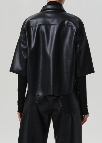 Frances Cropped Cape Button Up in Black