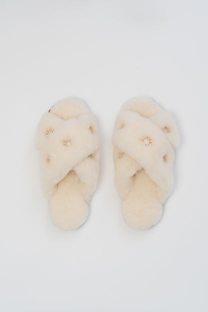 Sheepskin Slippers with Rhinestones