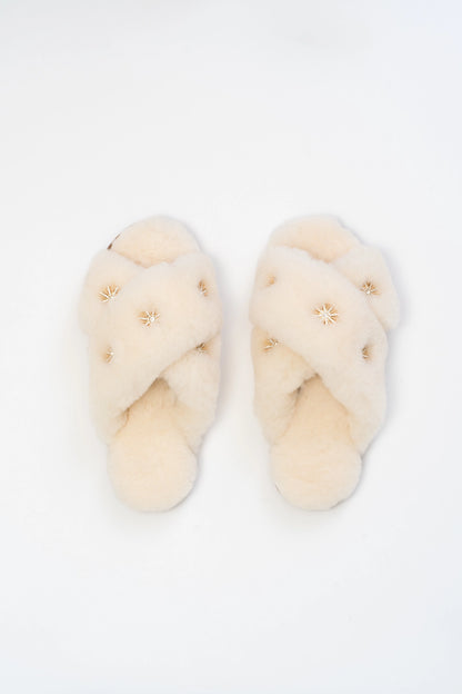 Sheepskin Slippers with Rhinestones