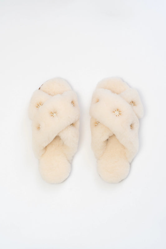Sheepskin Slippers with Rhinestones