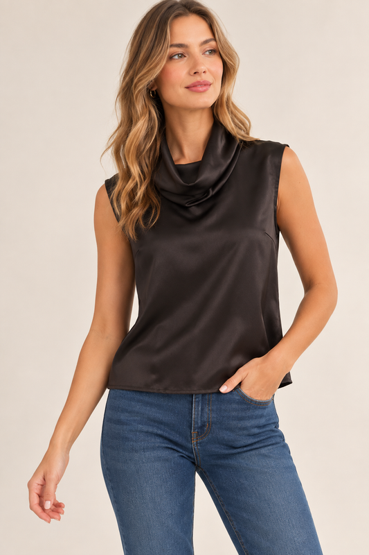 Blair Cowl Neck Top - Black