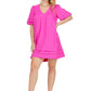 Cerise Puff Sleeve Dress