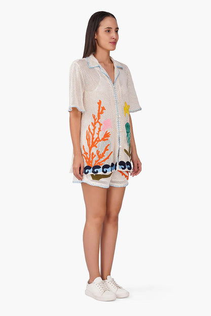 Ocean Multi Thread Embroidered Shirt