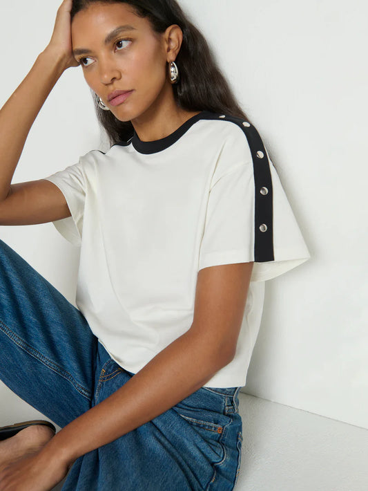 Ada Button Tee - Porcelain Color Block