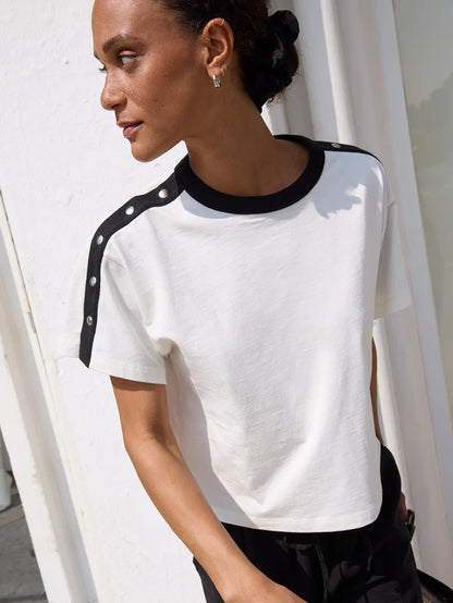 Ada Button Tee - Porcelain Color Block