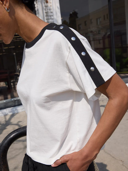 Ada Button Tee - Porcelain Color Block