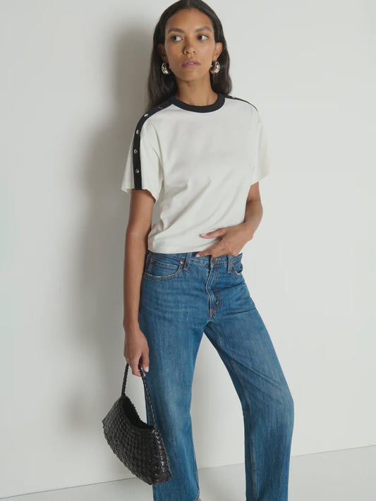 Ada Button Tee - Porcelain Color Block