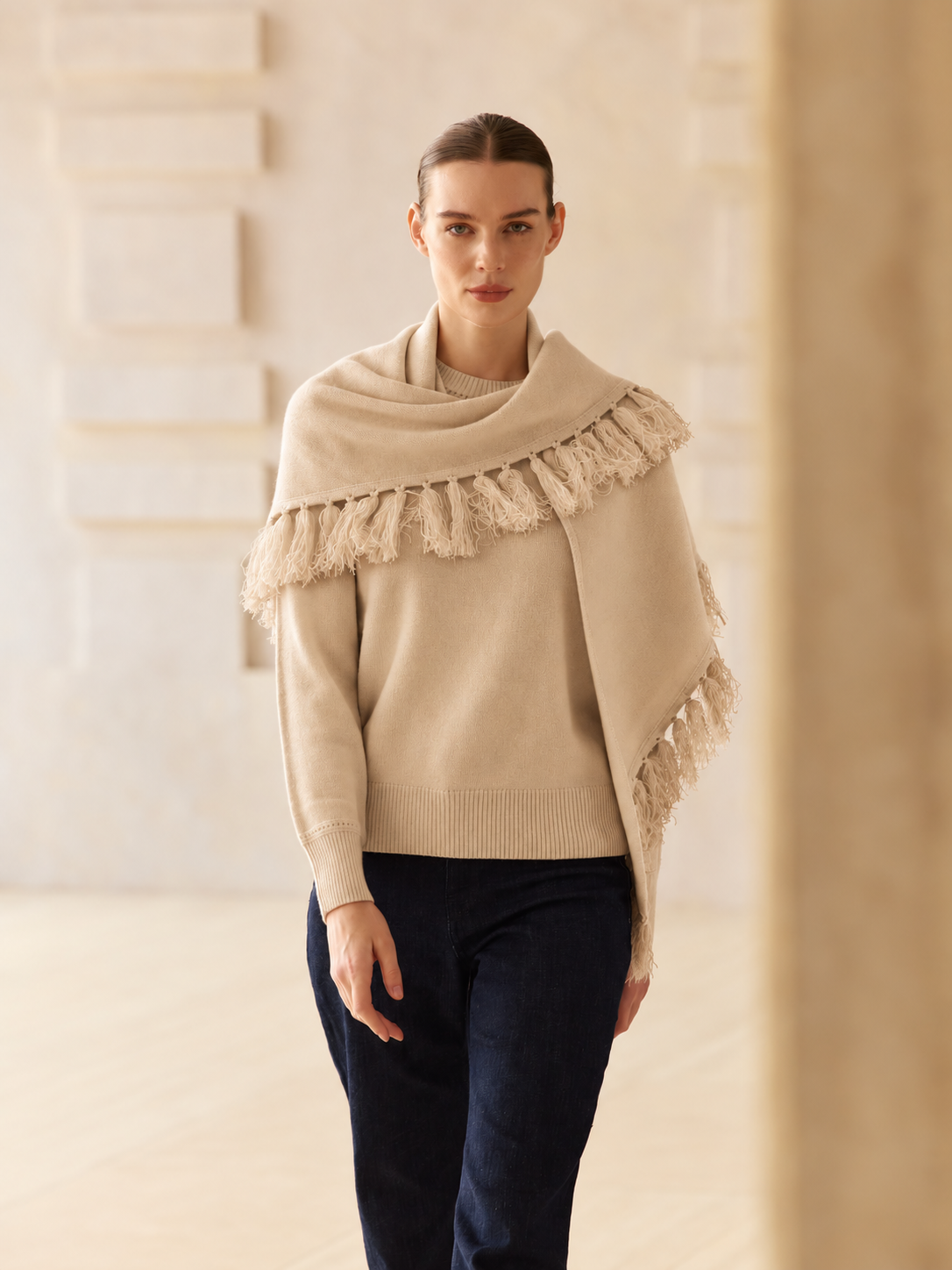 Almond Scarf Cashmere Sweater