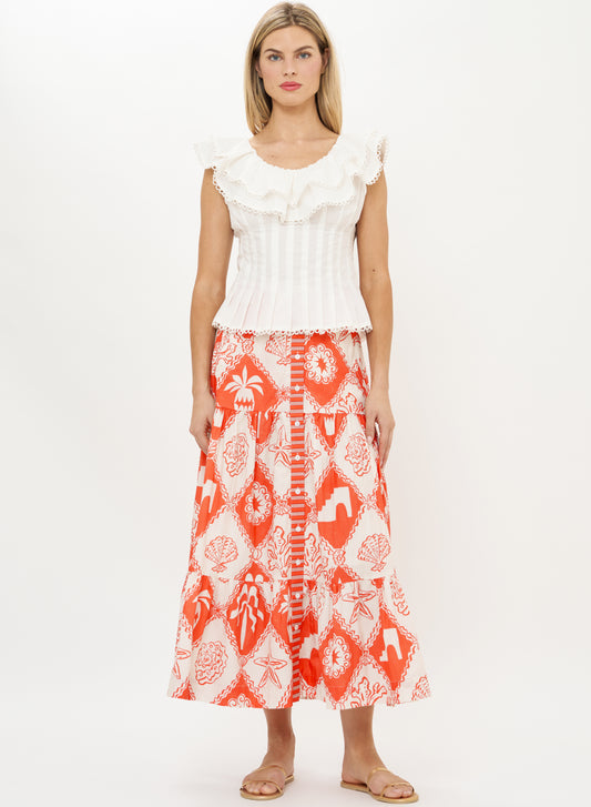 Button Front Skirt - Asterias Red