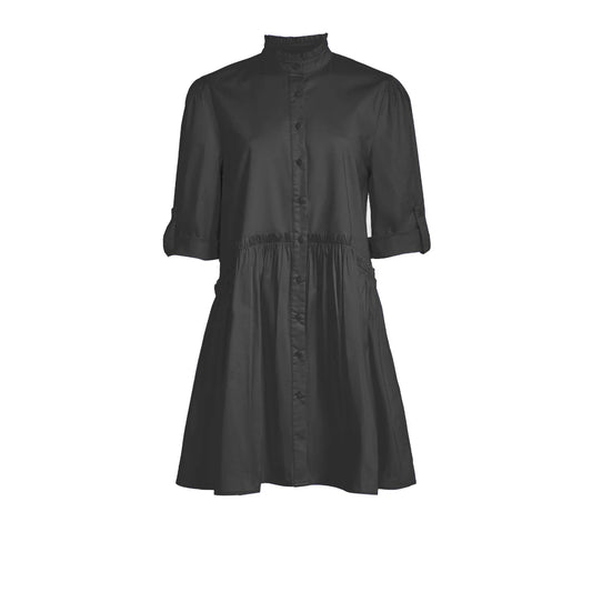 Cammie Ruffle Shirt Dress - Black