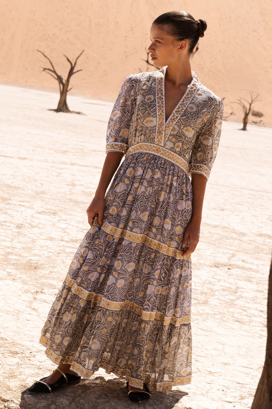 Cuffed V-neck Maxi - Birch Taupe