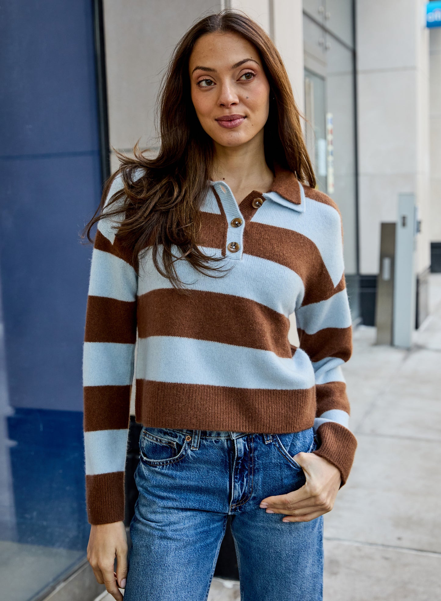 Boothbay Striped Collar Sweater - Syrup/Whisper
