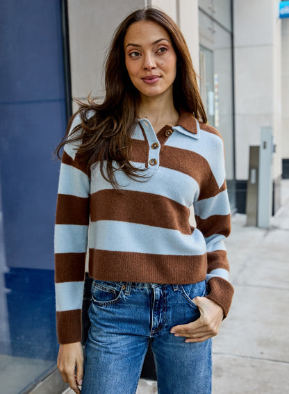 Boothbay Striped Collar Sweater - Syrup/Whisper
