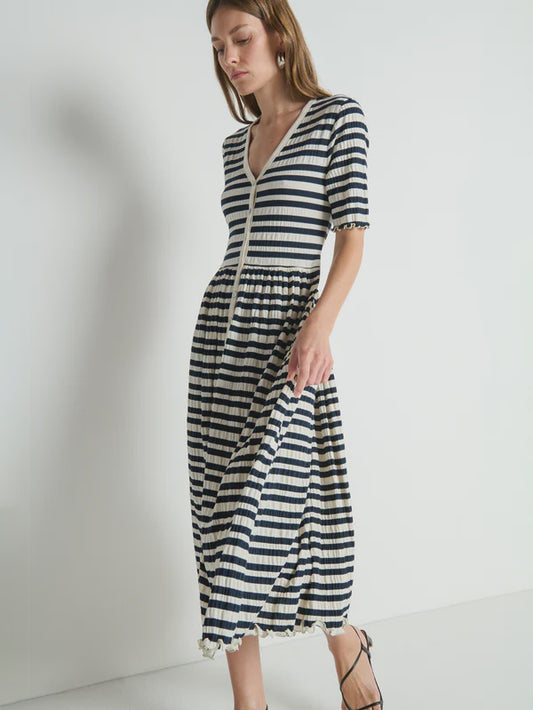 Claudine Midi Dress - Crinkle Stripe