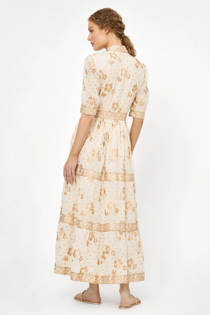Cuffed V-neck Maxi - Carlin Cream Gold