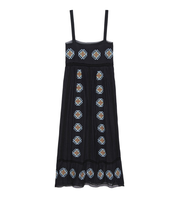 Roam Dress with Folklore Embroidery - Black