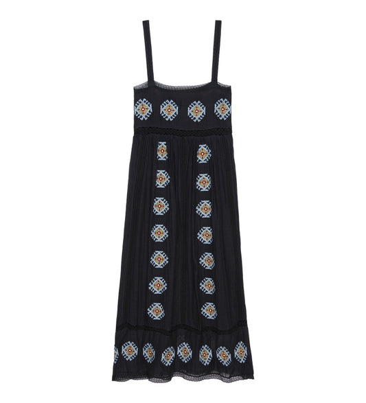 Roam Dress with Folklore Embroidery - Black