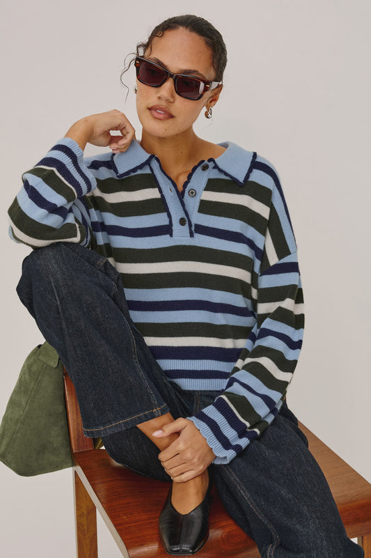 Delora Sweater - Sky Forest Stripe