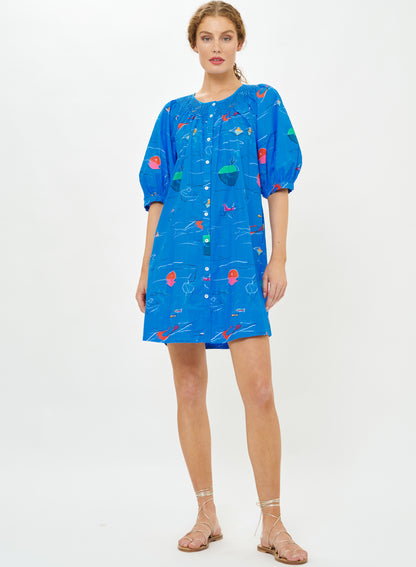 Embroidered Mini Dress - Dip Blue