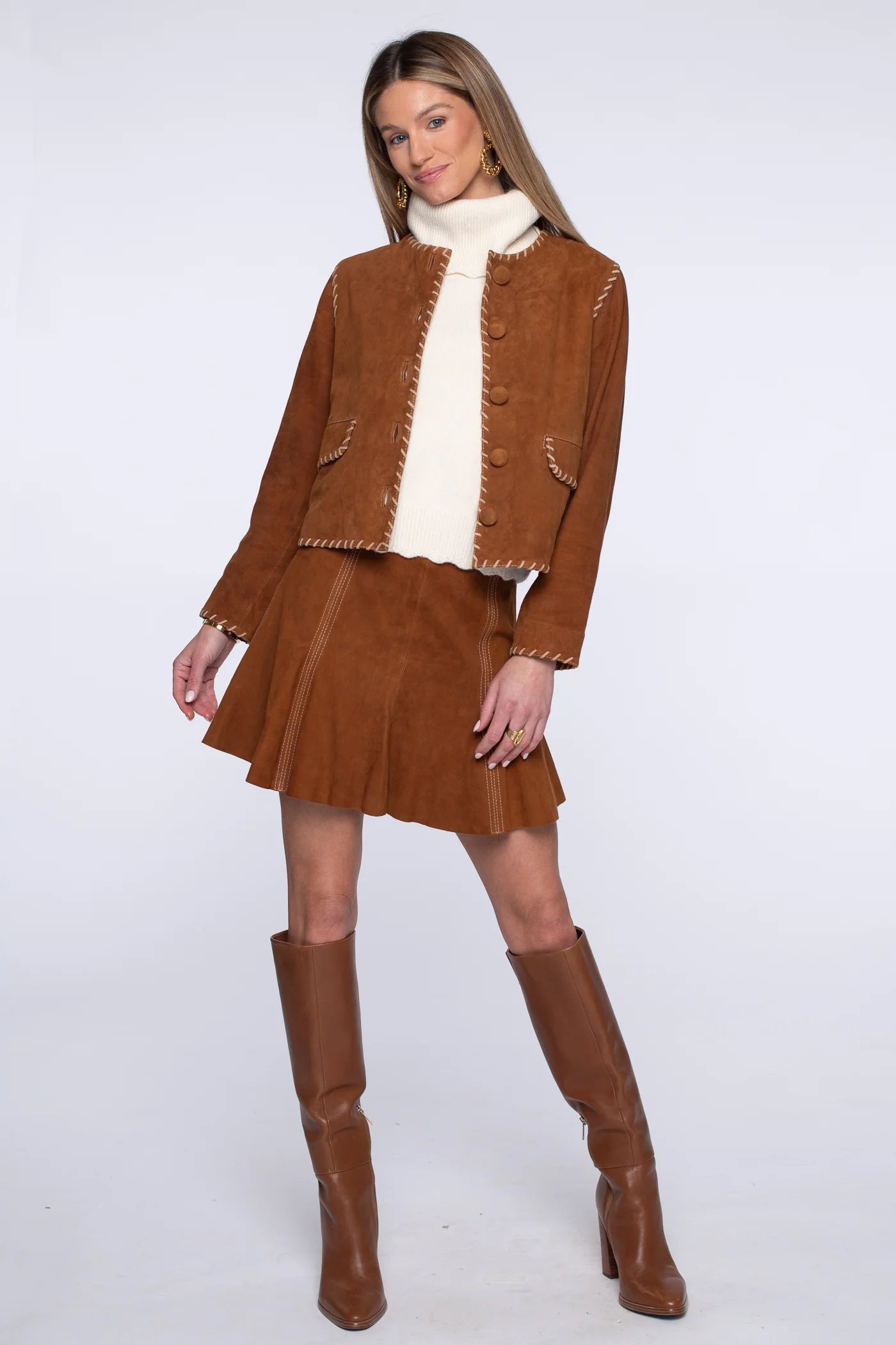 Maya Mini Skirt in Tan Suede