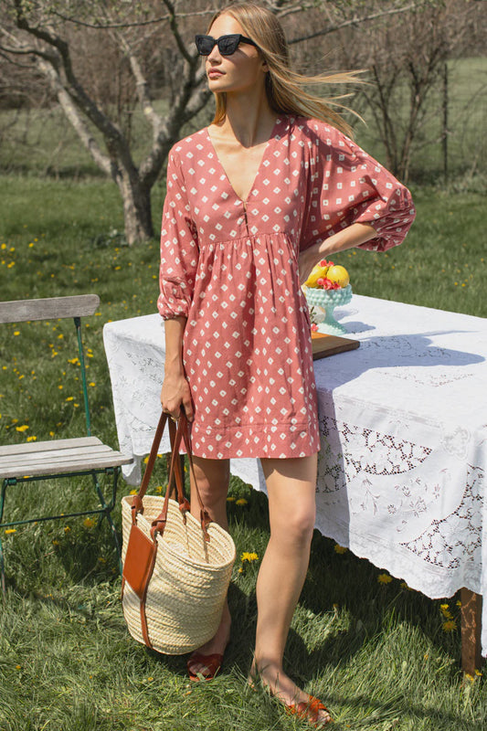 Bastian Beachy Dress - Antique Rouge Diamonds Organic