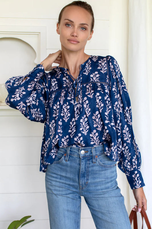 Isla Longsleeve Top - Pressed Flowers Blue