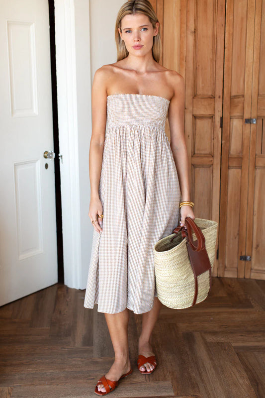 Smocked Maxi Skirt - Cafe Check